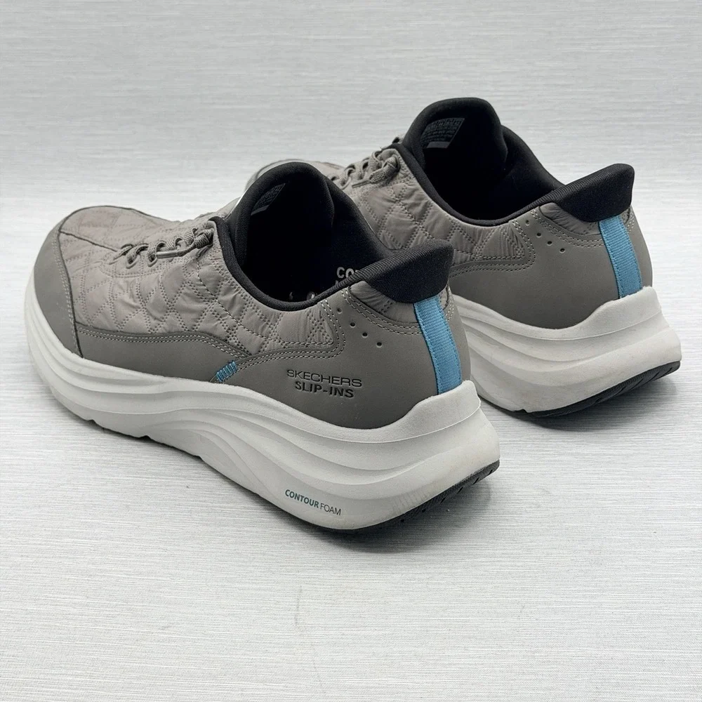 Skechers Slip Ins Men's 10.5 Shoes Grey Cozy Fit Quilted Hands Free 232619